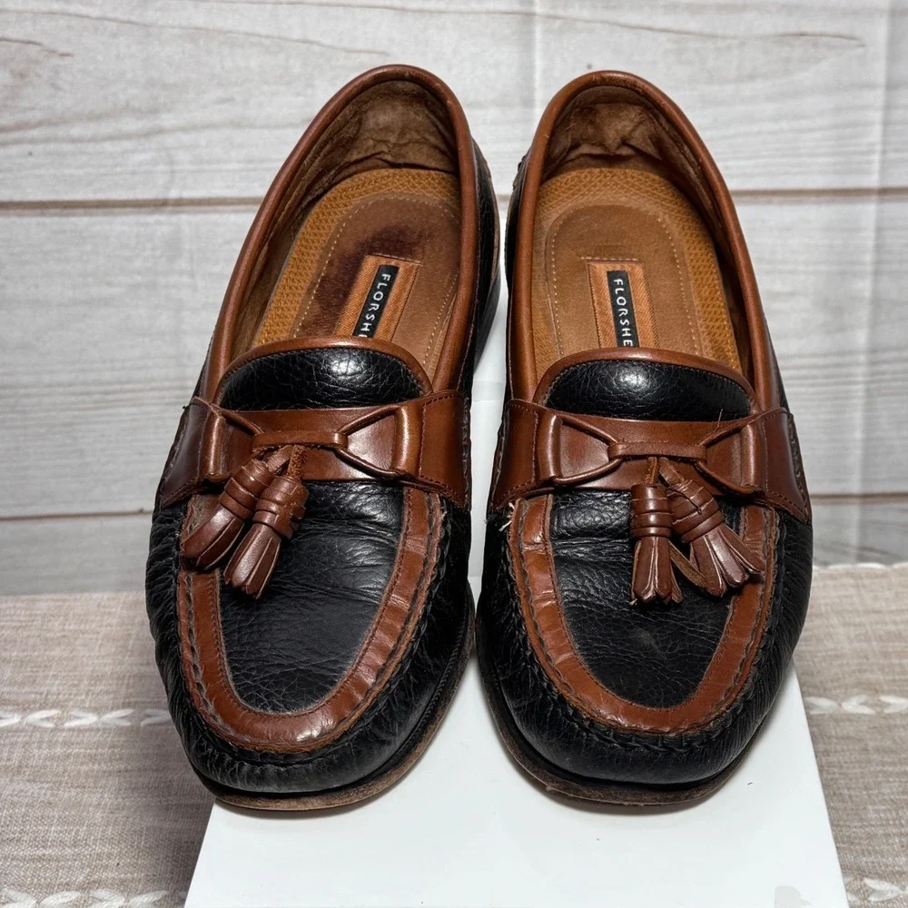 Florsheim Mens Tassel Loafers Black Brown Two Tone Leather Kiltie Shoes 10 D